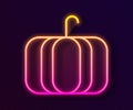 Glowing neon line Pumpkin icon isolated on black background. Happy Halloween party. Vector Illustration