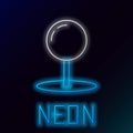 Glowing neon line Push pin icon isolated on black background. Thumbtacks sign. Colorful outline concept. Vector