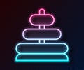 Glowing neon line Pyramid toy icon isolated on black background. Vector