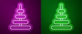 Glowing neon line Pyramid toy icon isolated on purple and green background. Vector