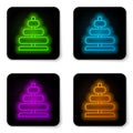 Glowing neon line Pyramid toy icon isolated on white background. Black square button. Vector