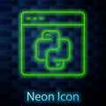 Glowing neon line Python programming language icon isolated on brick wall background. Python coding language sign on Royalty Free Stock Photo