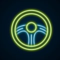 Glowing neon line Racing steering wheel icon isolated on black background. Car wheel icon. Colorful outline concept Royalty Free Stock Photo