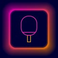 Glowing neon line Racket for playing table tennis icon isolated on black background. Colorful outline concept. Vector Royalty Free Stock Photo