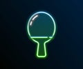 Glowing neon line Racket for playing table tennis icon isolated on black background. Colorful outline concept. Vector