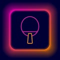 Glowing neon line Racket for playing table tennis icon isolated on black background. Colorful outline concept. Vector Royalty Free Stock Photo