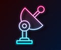 Glowing neon line Radar icon isolated on black background. Search system. Satellite sign. Vector