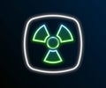 Glowing neon line Radioactive icon isolated on black background. Radioactive toxic symbol. Radiation hazard sign