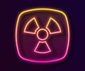 Glowing neon line Radioactive icon isolated on black background. Radioactive toxic symbol. Radiation hazard sign. Vector