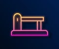 Glowing neon line Railway barrier icon isolated on black background. Vector