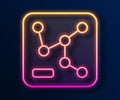 Glowing neon line Railway map icon isolated on black background. Vector