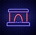 Glowing neon line Railway tunnel icon isolated on brick wall background. Railroad tunnel. Colorful outline concept Royalty Free Stock Photo