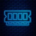 Glowing neon line RAM, random access memory icon isolated on brick wall background. Vector Royalty Free Stock Photo