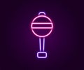 Glowing neon line Rattle baby toy icon isolated on black background. Beanbag sign. Colorful outline concept. Vector Royalty Free Stock Photo