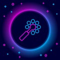 Glowing neon line Rattle baby toy icon isolated on black background. Beanbag sign. Colorful outline concept. Vector Royalty Free Stock Photo