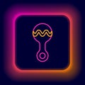 Glowing neon line Rattle baby toy icon isolated on black background. Beanbag sign. Colorful outline concept. Vector Royalty Free Stock Photo