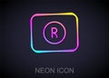 Glowing neon line Record button icon isolated on black background. Rec button. Vector Royalty Free Stock Photo