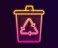 Glowing neon line Recycle bin with recycle symbol icon isolated on black background. Trash can icon. Garbage bin sign Royalty Free Stock Photo