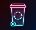 Glowing neon line Recycle bin with recycle symbol icon isolated on black background. Trash can icon. Garbage bin sign