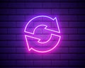 Neon arrow sign. Glowing neon arrow pointer on brick wall background. Retro signboard with bright neon tubes. Vector. Royalty Free Stock Photo