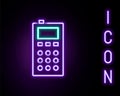 Glowing neon line Remote control icon isolated on black background. Colorful outline concept. Vector