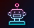 Glowing neon line Robot toy icon isolated on black background. Vector
