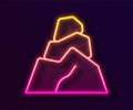 Glowing neon line Rock stones icon isolated on black background. Vector