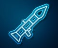 Glowing neon line Rocket launcher with missile icon isolated on blue background. Vector Royalty Free Stock Photo