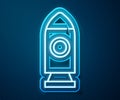 Glowing neon line Rocket ship icon isolated on blue background. Space travel. Vector Royalty Free Stock Photo