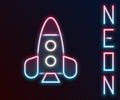 Glowing neon line Rocket ship toy icon isolated on black background. Space travel. Colorful outline concept. Vector Royalty Free Stock Photo