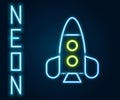 Glowing neon line Rocket ship toy icon isolated on black background. Space travel. Colorful outline concept. Vector Royalty Free Stock Photo