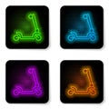 Glowing neon line Roller scooter for children icon isolated on white background. Kick scooter or balance bike. Black Royalty Free Stock Photo