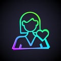 Glowing neon line Romantic girl icon isolated on black background. Happy Valentines day. Vector