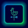 Glowing neon line Rooster weather vane icon isolated on black background. Weathercock sign. Windvane rooster. Colorful Royalty Free Stock Photo