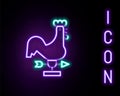 Glowing neon line Rooster weather vane icon isolated on black background. Weathercock sign. Windvane rooster. Colorful Royalty Free Stock Photo