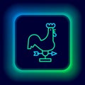 Glowing neon line Rooster weather vane icon isolated on black background. Weathercock sign. Windvane rooster. Colorful Royalty Free Stock Photo