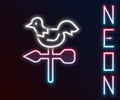 Glowing neon line Rooster weather vane icon isolated on black background. Weathercock sign. Windvane rooster. Colorful Royalty Free Stock Photo