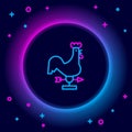 Glowing neon line Rooster weather vane icon isolated on black background. Weathercock sign. Windvane rooster. Colorful Royalty Free Stock Photo