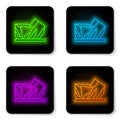 Glowing neon line Royal Ontario museum in Toronto, Canada icon isolated on white background. Black square button. Vector Royalty Free Stock Photo