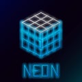 Glowing neon line Rubik cube icon isolated on black background. Mechanical puzzle toy. Rubik s cube 3d combination