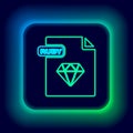 Glowing neon line RUBY file document. Download ruby button icon isolated on black background. RUBY file symbol. Colorful