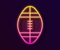 Glowing neon line Rugby ball icon isolated on black background. Vector Illustration