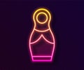 Glowing neon line Russian doll matryoshka icon isolated on black background. Vector