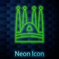 Glowing neon line Sagrada Familia Cathedral at Barcelona, Spain icon isolated on brick wall background. Vector