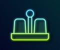 Glowing neon line Salt and pepper icon isolated on black background. Cooking spices. Vector