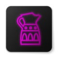 Glowing neon line Sangria pitcher icon isolated on white background. Traditional spanish drink. Black square button