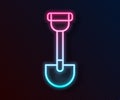 Glowing neon line Sapper shovel for soldiers icon isolated on black background. Vector