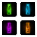 Glowing neon line Sauce bottle icon isolated on white background. Ketchup, mustard and mayonnaise bottles with sauce for