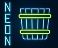 Glowing neon line Sauna bucket icon isolated on black background. Colorful outline concept. Vector