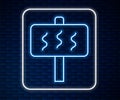 Glowing neon line Sauna icon isolated on brick wall background. Vector